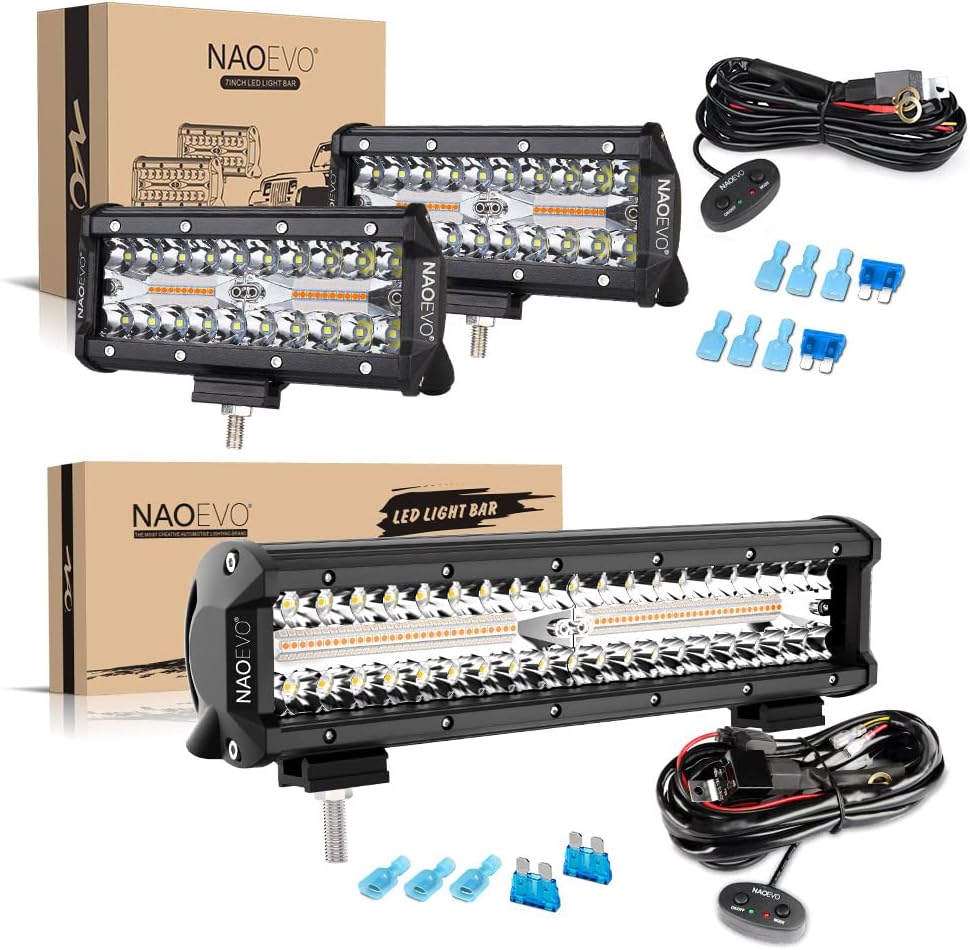 NAOEVO 7inch and 12inch (2 Leads) LED Light Bar Strobe