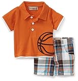 Kids Headquarters Baby-boys Newborn Basketball Polo and Short Set, Orange, 3-6 Months