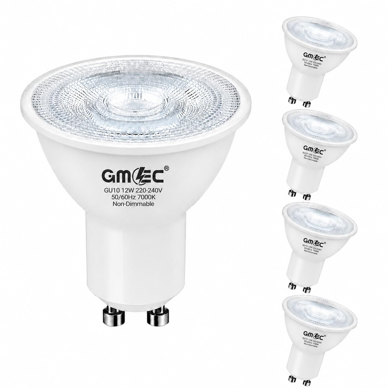 GMEC 12W GU10 LED Bulbs Cool White Daylight White 7000K, 1170 Lumens LED Spotlight Bulbs, Non Dimmable GU10 Light Bulbs for Kitchen, Bathroom and Ceiling Spotlights, Pack of 4