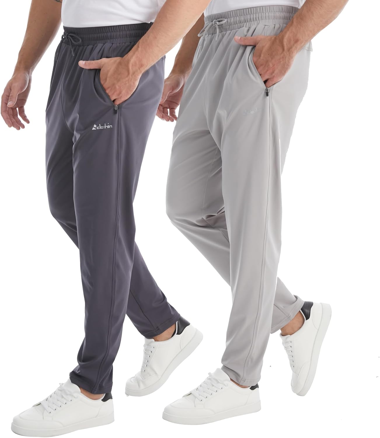 Men's Athletic Pants with Zipper Pockets Running Sweatpants for Jogging Workout Training Lounge Casual Sport(Dark Grey/Light Grey L)