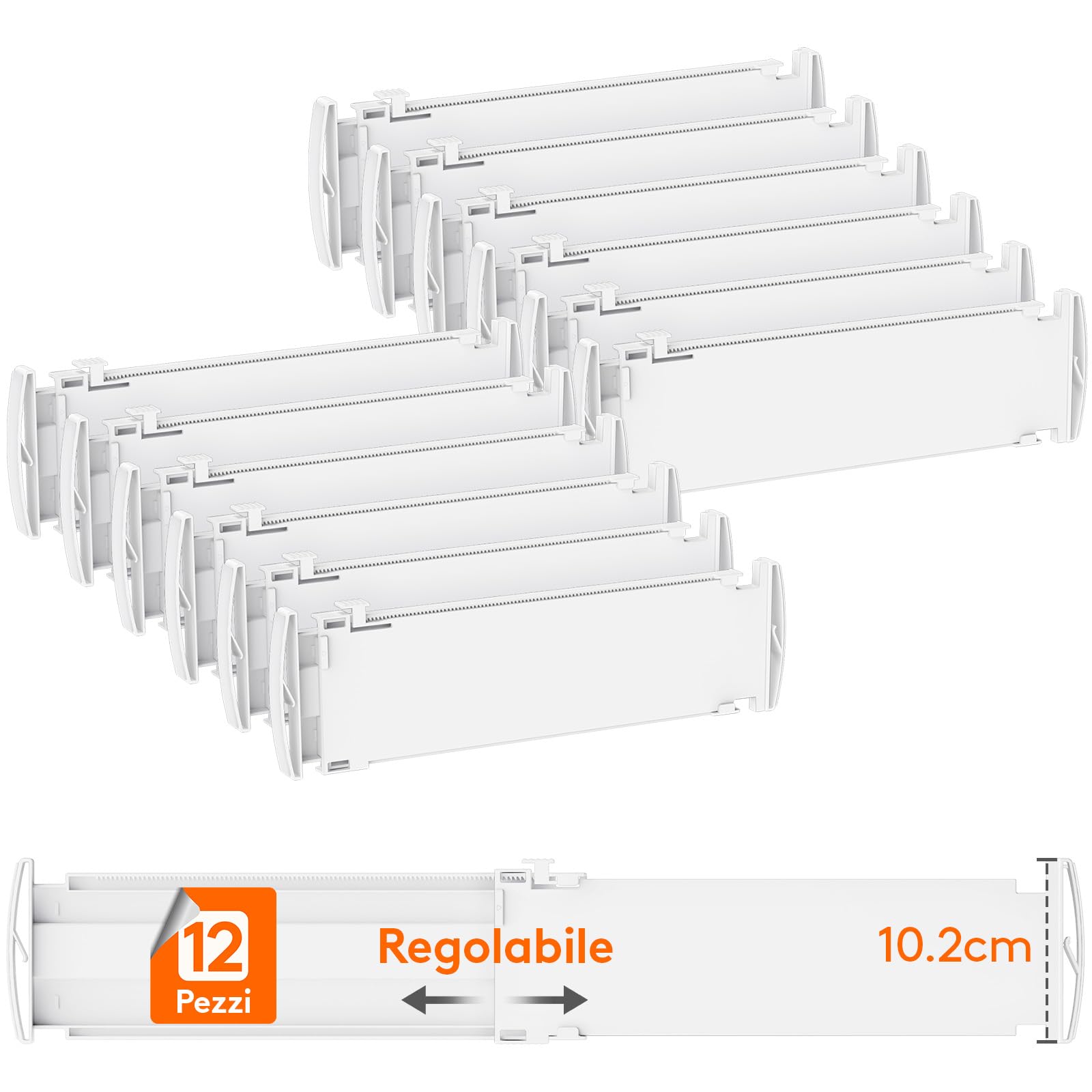 Lifewit Separatori per Cassetti Salvaspazio, Divisori per Armadio Interno Regolabili, Organizer per Cassetti, Accessori per Bagno/Cucina/Ufficio, 12 Pezzi, Lunghezza 35 – 55 cm, Altezza 10,5 cm