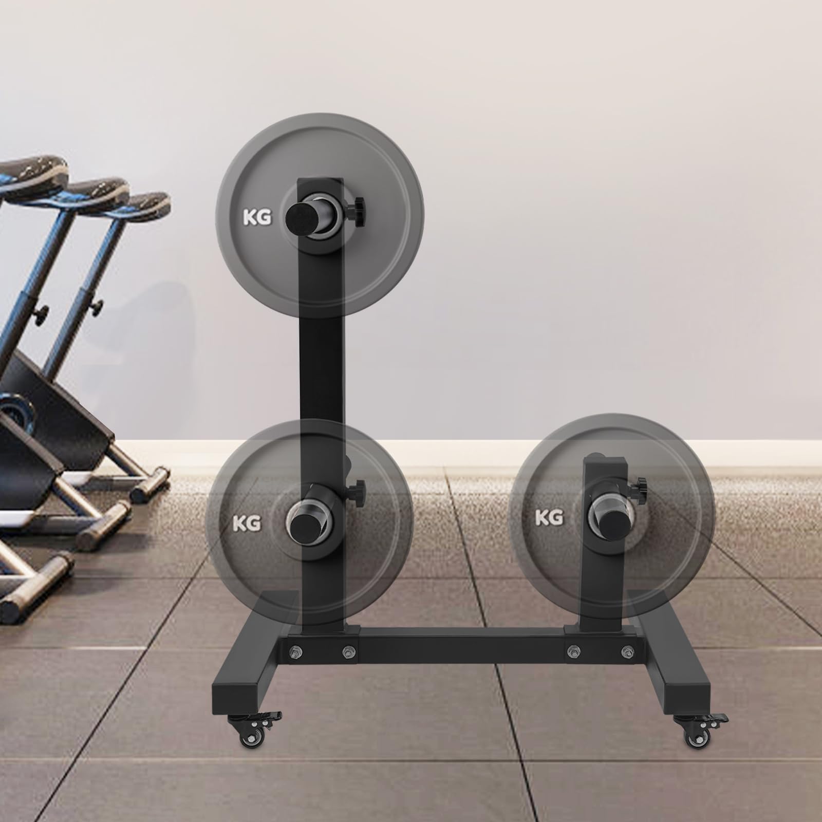 1100LBS Dumbbell Rack Gym Weight Storage Organizer Rack Commercial Olympic Weight Plate Tree Heavy Duty Double Column Mobile Weight Storage Organizer with Transport Wheels for Home Gym