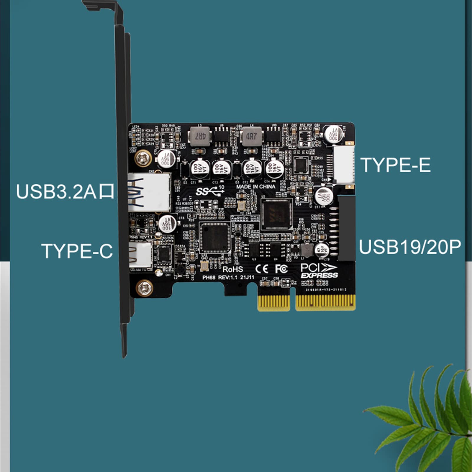 WANGCL Tarjeta PCI USB C PCIE 3.2 Con Puerto USB 3.2 + Tipo C + Frontal E + 19/20PIN Para Adaptador de Montaje en Panel Frontal