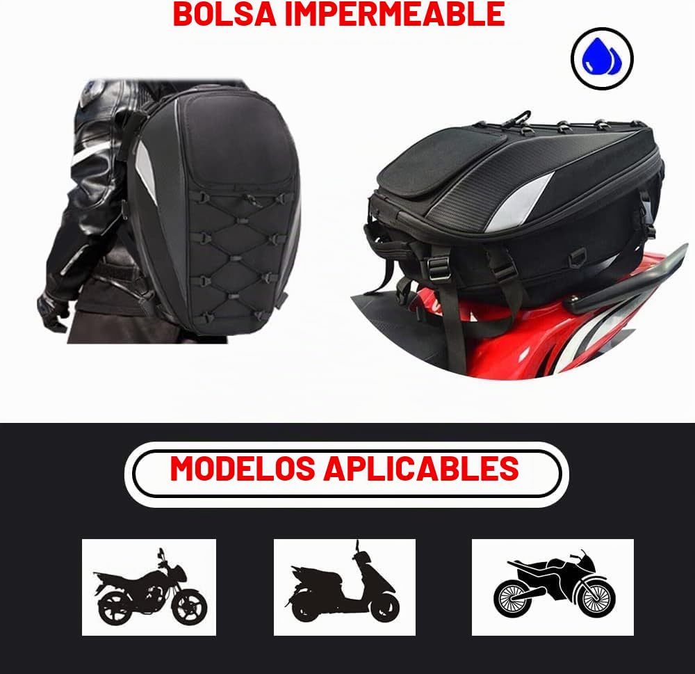JFG RACING Bolsa Asiento Trasero Moto,Mochilas Moto,Bolsa de Almacenamiento Trasero Doble Uso para Maletas y Casco Bolsas Universales para Motocicleta