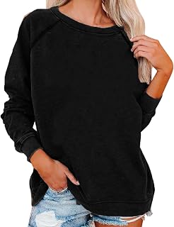 Womens Casual Crewneck Sweatshirts Loose Fit Lightweight Long Sleeve Drop Shoulder Solid Casual Pullover Sweater Jumper Tops 2023 Fall Winter Fashion Outfits Clothes