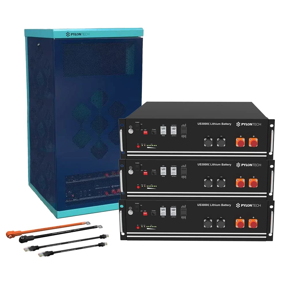 Pylontech 3 pilas US3000C LiFePO4 de 10,5 kWh con inversor de cable de conexión y armario de batería