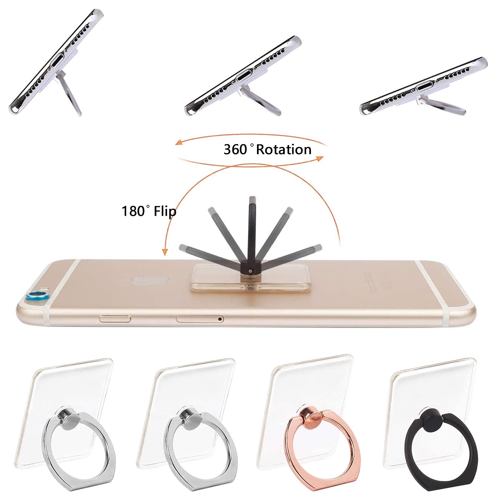 Supporti Per Telefono Con Anello - 4 Design (Cuore, Coniglio, Cerchio, Farfalla), Rotazione 360&deg;