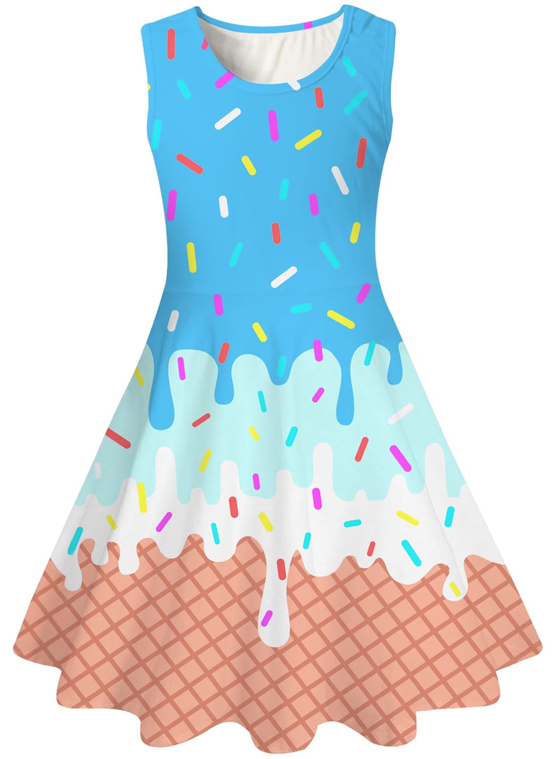 kids4ever Mädchen Kleid Ärmellos Sommerkleid Rundhals A-Linie Swing Kleid Meerjungfrau Galaxie Prinzessin Party Geburtstag 4-12 Jahre