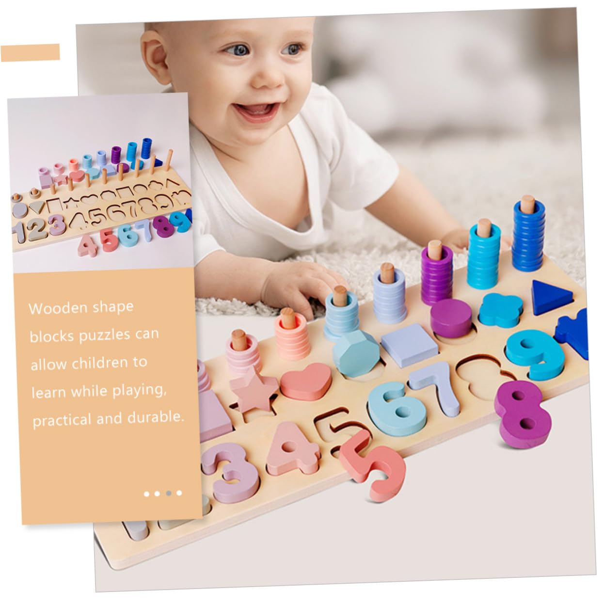 SOIMISS Juego Educativo De Madera Formas y Números para Niños Pequeños De 2 a 4 Años, Rompecabezas De Lógica y Combinación De Colores Pastel, Tablero 3 1 para Aprendizaje y Desarrollo Cognitivo