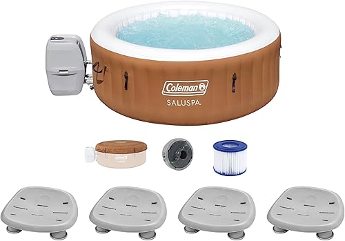 Bestway Coleman Miami AirJet - Bañera de hidromasaje inflable con cubierta EnergySense y paquete de 4 asientos de spa antideslizantes con patas