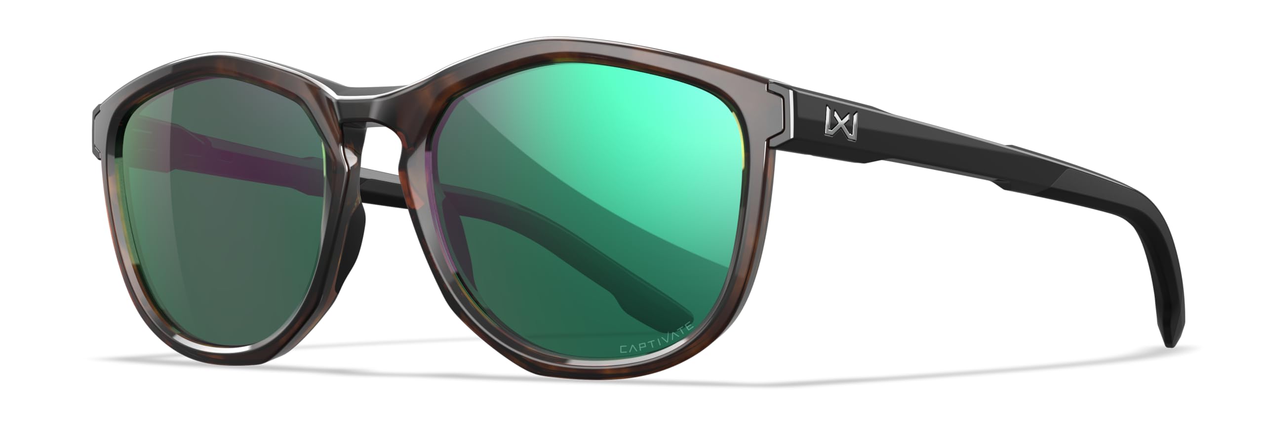 Wiley X WX Bravo - Gafas de sol de seguridad para hombres y mujeres, inastillables, protección UV, lentes de espejo polarizadas, lentes de espejo verde, marcos de tortuga brillante con patillas negras