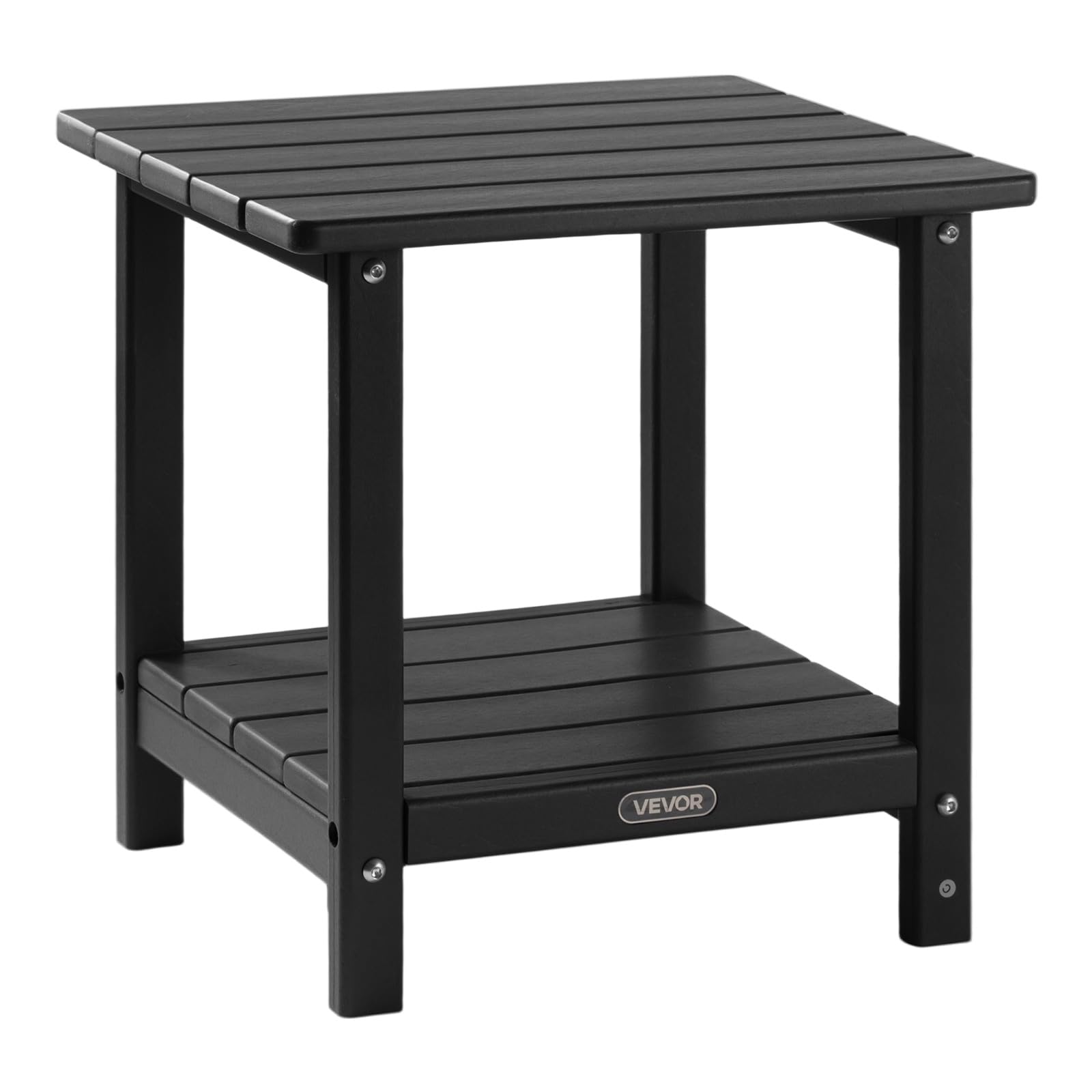 VEVOR Tavolino da Giardino 2 Ripiani 45 x 38 x 44 cm, HDPE, Tavolino da Esterno Mobiletto per Cortile per Bordo piscina, Spiaggia, Veranda, Balcone, Interno, Nero