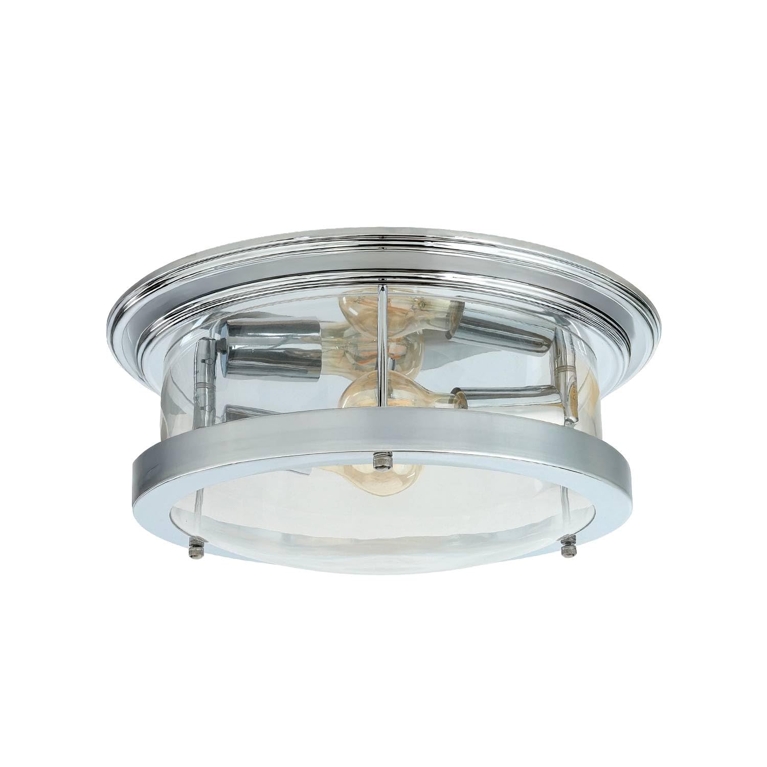 Licht-Erlebnisse Deckenleuchte Badezimmer IP44 Ø 35 cm H: 14,5 cm flach in Chrom 2x E27 Glas Metall Deckenlampe Badezimmerleuchte