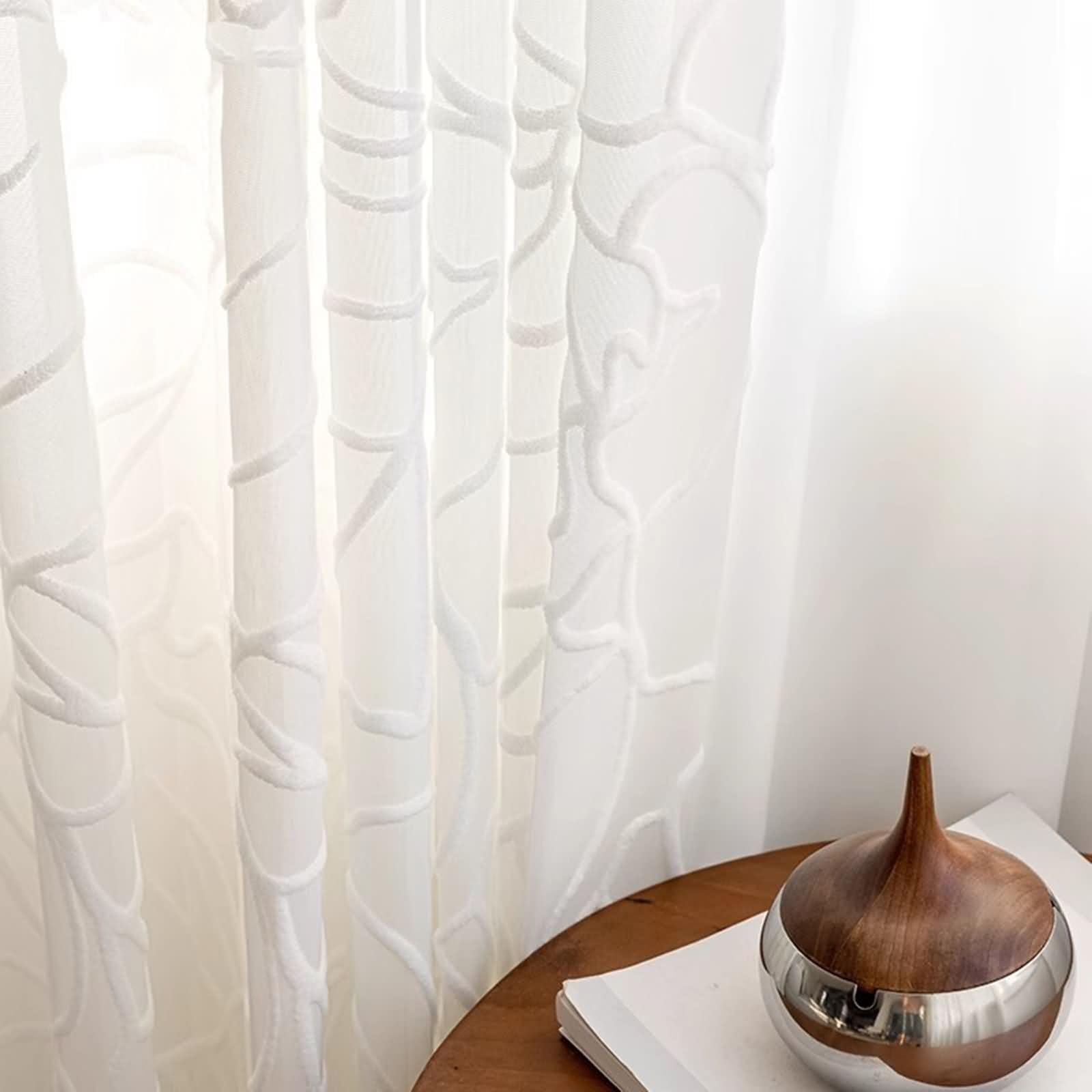 Zasłona okienna kuchnia, nowoczesne zasłony do salonu biały wzór liści mieszanka poliestru i bawełny zestaw 2 szt. 86 W x 183L cm