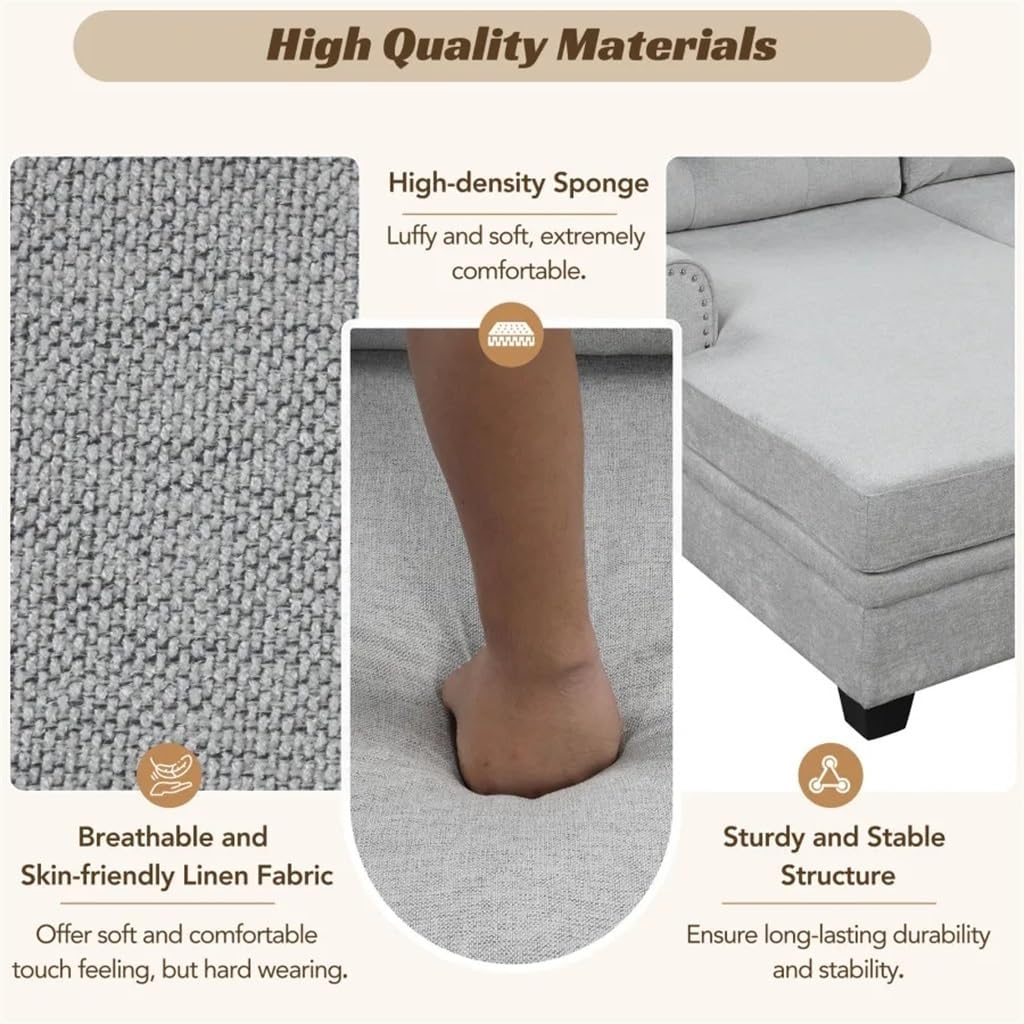 120" Sectional Sofa,Upholstered Linen Fabric,U-Shaped Corner, for Living Room, Bedroom,Gray