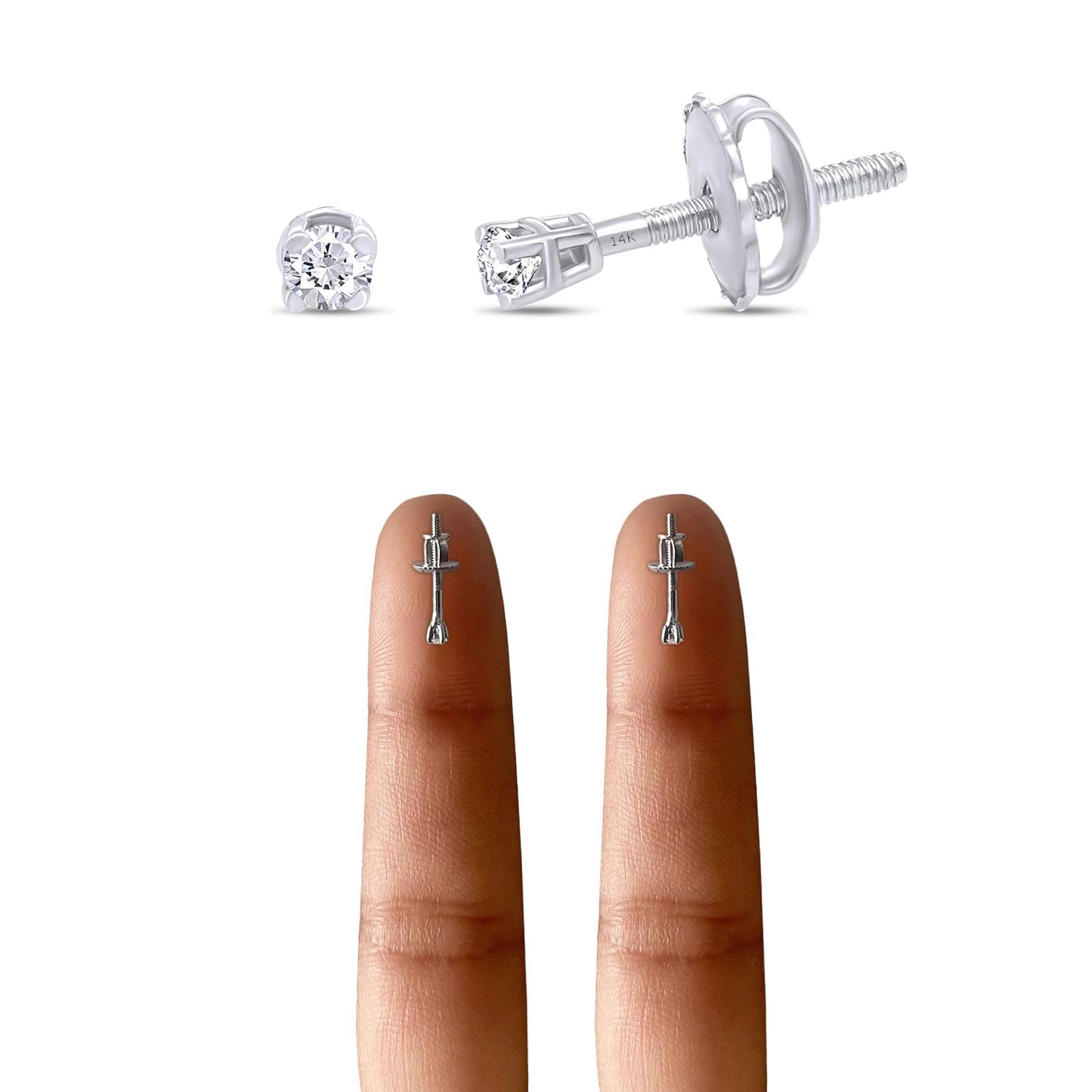 Round Lab Grown or Natural Diamond Stud (IGI Certified 0.70 ct & up) Popular Plus Quality Screw Back Earrings in 14k Solid Gold, 0.04 Ctw & Up,Gift For Her
