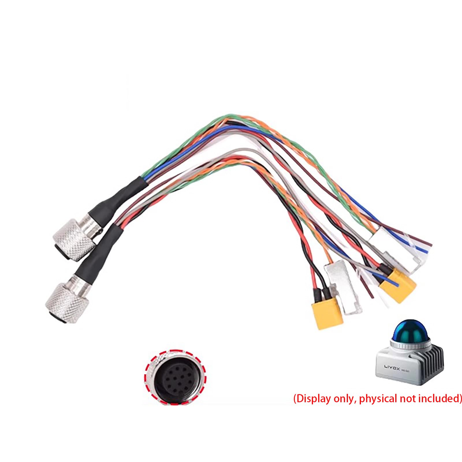 Spina di aviazione M12 a 12 pin da 1 a 3 fili per Livox Foraging MID-360 LID-360 LIDAR (femmina dritta a 12 pin a RJ45+XT30+cavi volanti, 5 m)