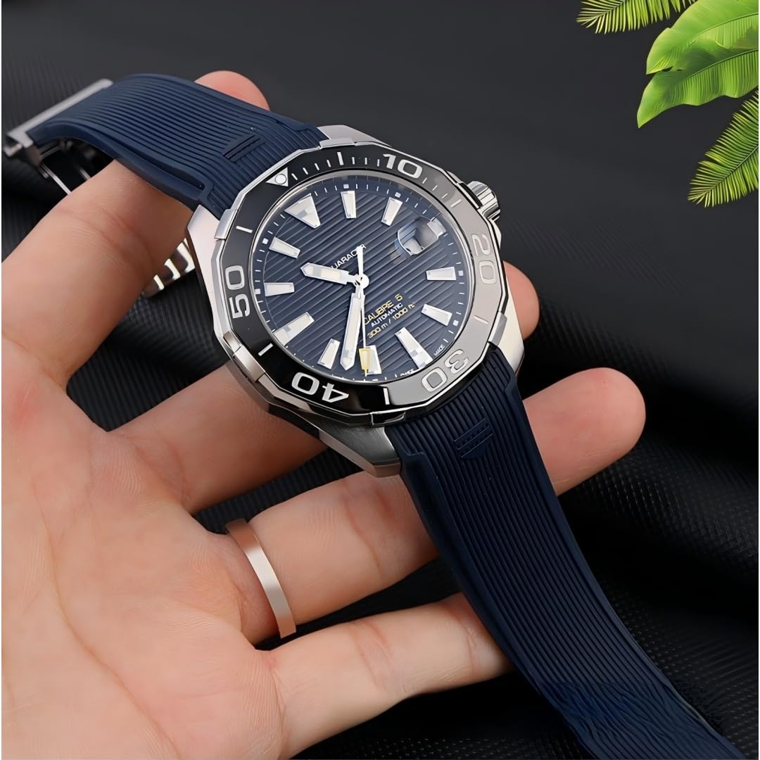 Zamienny Pasek z Gumy, Części Akcesoriowe dla Tag Heuer Diver AQUARACER Series-Czarna + czarna klamra 20mm