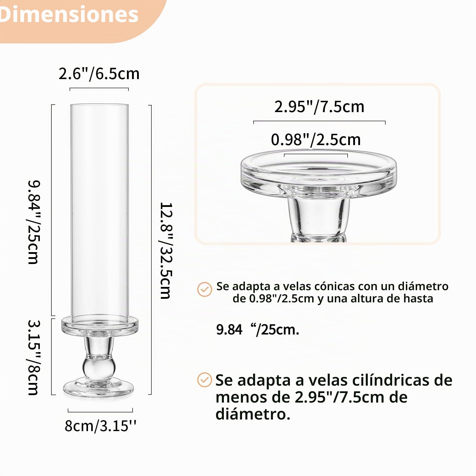 NUPTIO Huracán de Vidrio Candelabros - 10 Piezas Pilar Candelabro Cilindro Candelabro para Vela Cónica 35cm Transparente Alto Candelabro con Vidrio Abierto Centros de Mesa para Bodas