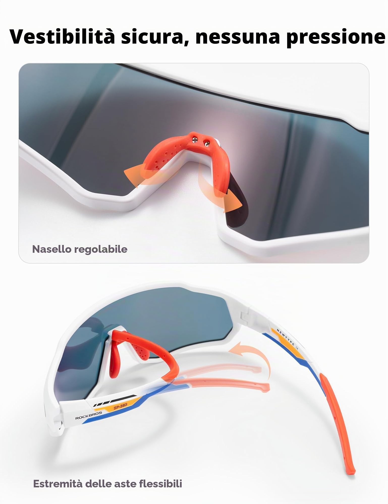 ROCKBROS Occhiali da Sole Ciclismo Polarizzati per Bambini 23g Ultraleggero | UV400 Protezione, Montatura TR90, Nasello Regolabile, con Cinturino, Occhiali Sportivi per Bici Corsa Baseball Viaggi