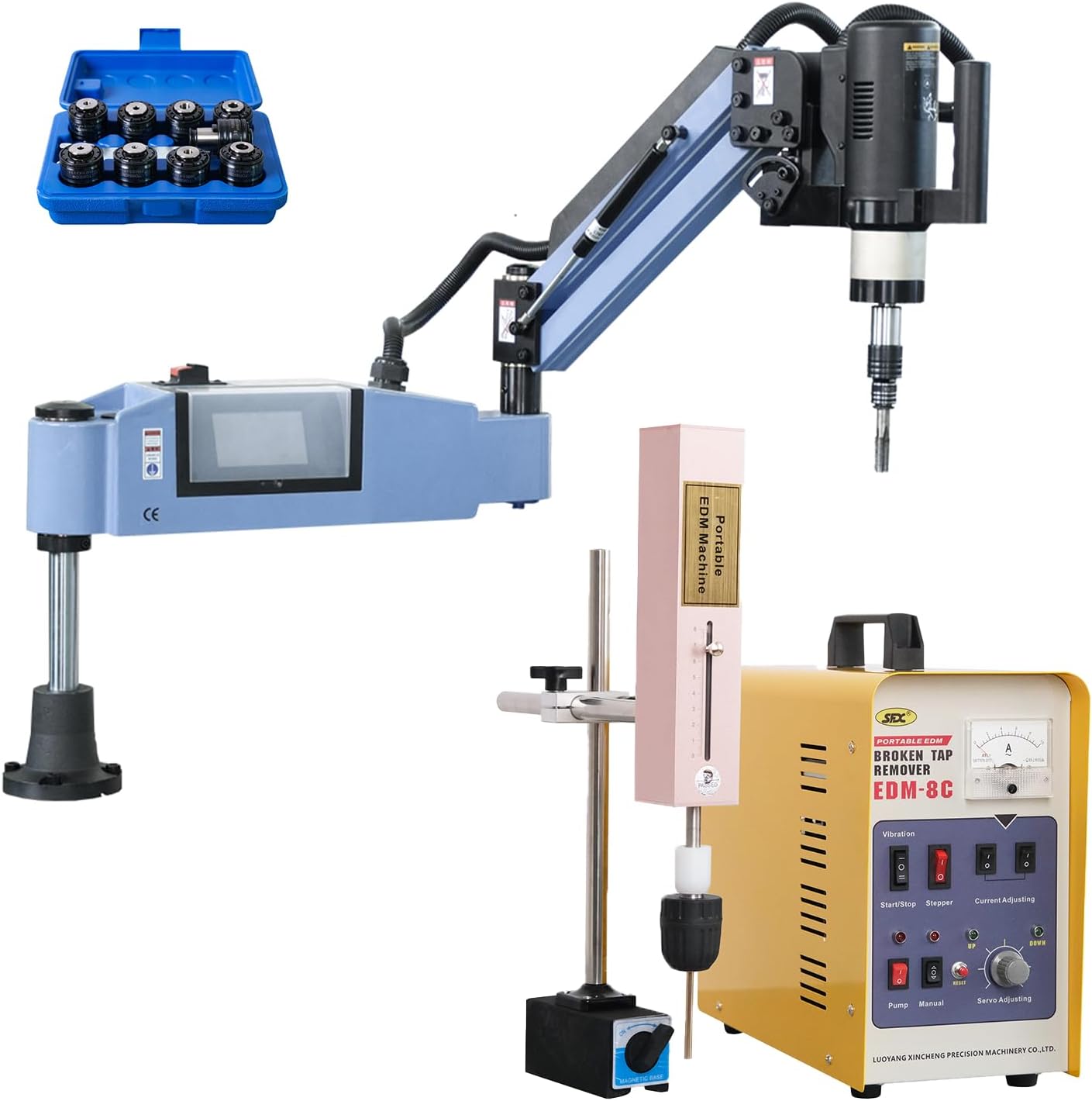 US Stock EDM Broken Tap Remover & Electric Tapping Machine, 800W 110V Portable Tap Disintegrator (5/64''–25/32''), M3–M16 Electric Tapping Arm included ANSI Collets, 375RPM, 1200mm Flexible Arm