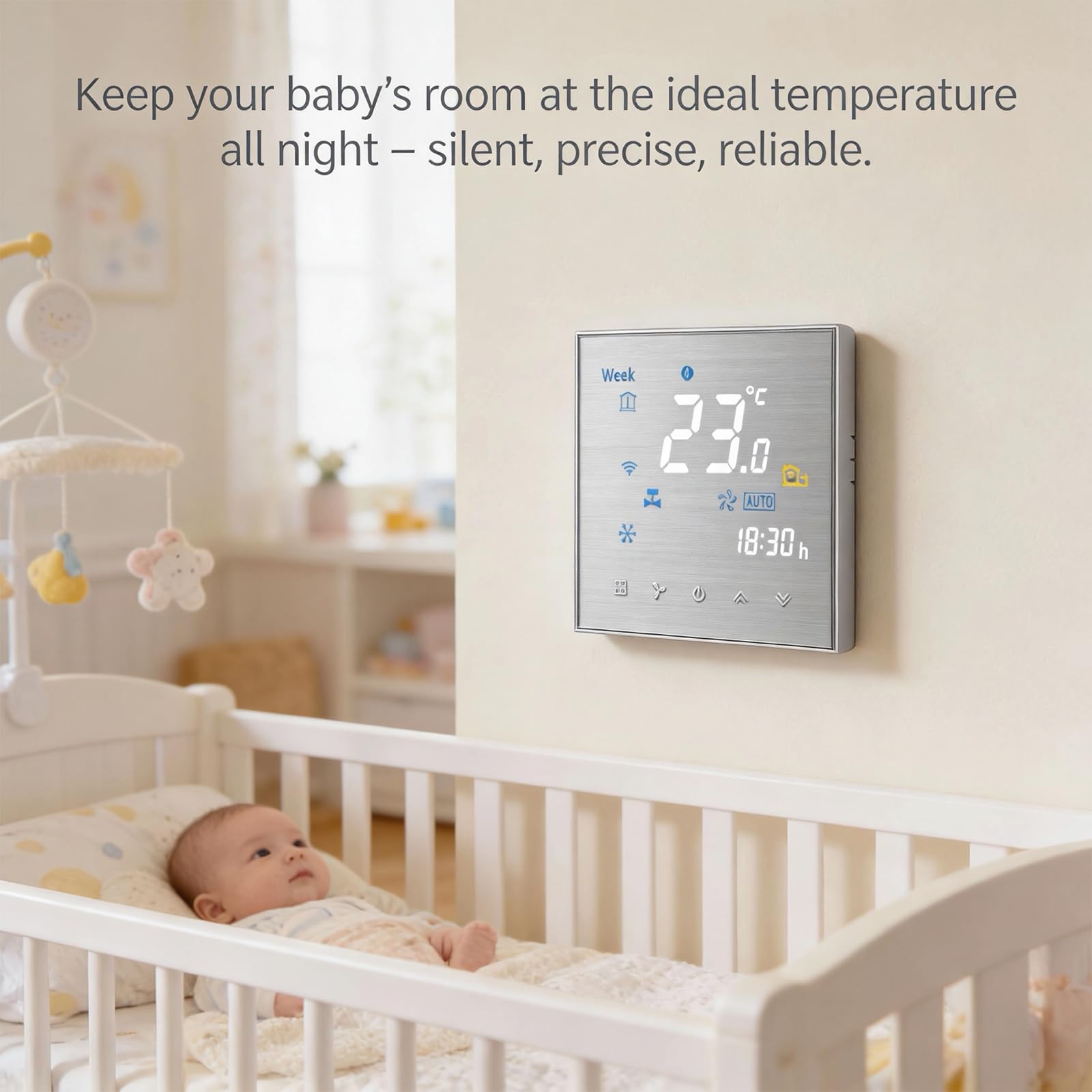 Termostat Wi-Fi, inteligentny klimatyzator, programowalny regulator temperatury z 4-rurowym ekranem LCD, kompatybilny z Alexa Google Home, innowacja szczotkowany panel (regulowana umowość)