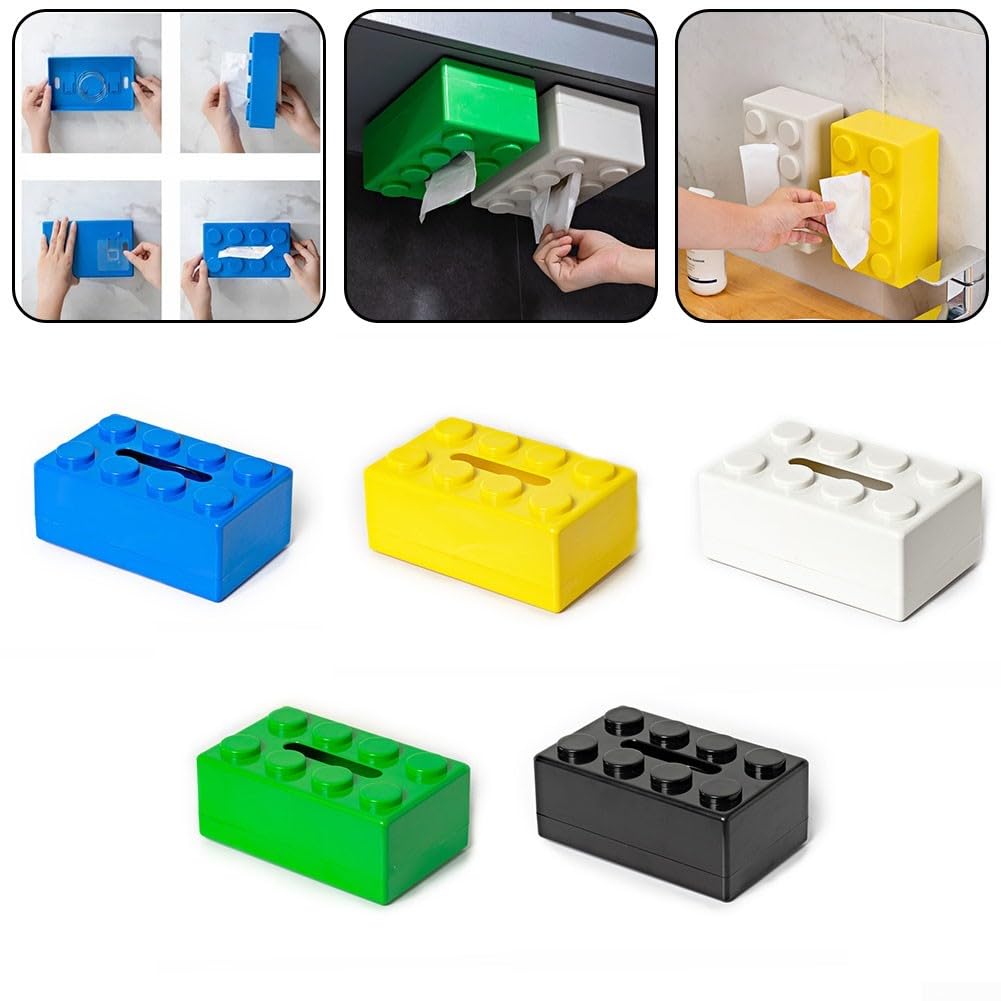 Boîte à Mouchoirs Creative En Blocs De Construction - Fixation Murale Ou Bureau - ABS - Vert - 20x12.6x8 Cm
