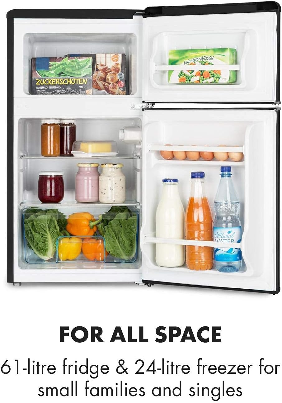 KLARSTEIN Irene - Frigorifero con Congelatore, Frigorifero Retrò, Combinato, Freezer 61 Litri, Congelatore 24 Litri, Rumorosità 40 dB, 2 Livelli di Raffreddamento, 2 Ripiani Porta, Blu [Classe di efficienza energetica F]