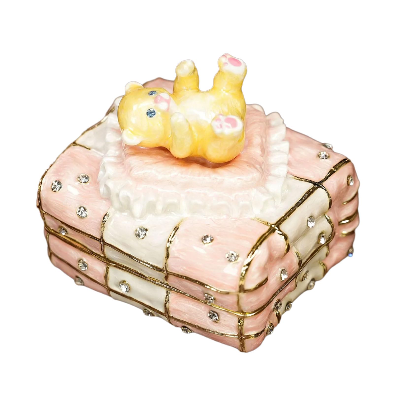 KAHDGSS Enameled Bear Jewelry Box Sturdy Alloy Container for and Earring Storage Coating Jewelry Box Bear Figurine