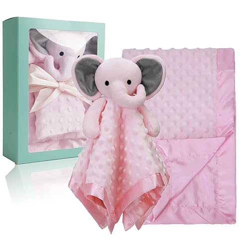Pro Goleem Manta de bebé con elefante rosa, manta de seguridad para recién nacido, juego de regalos