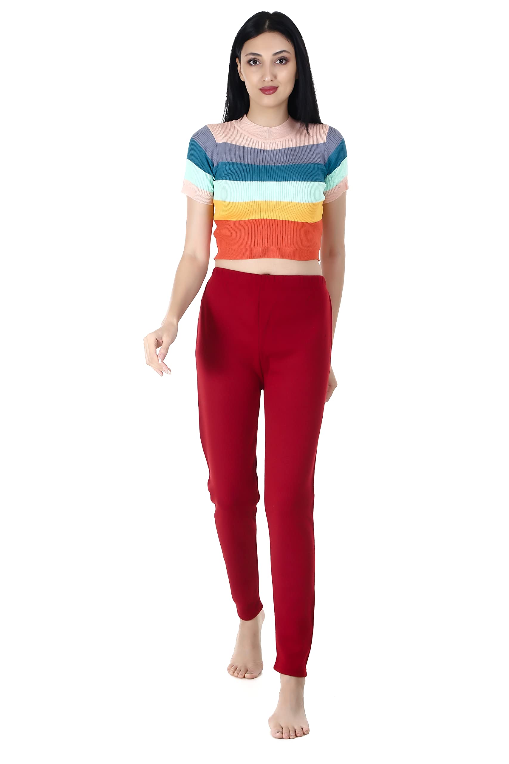 alaxender Women's/Girls Fleece Lined Woolen Thermal Legging for Winters Free Size (28 Till 32) RED Color-picture-16