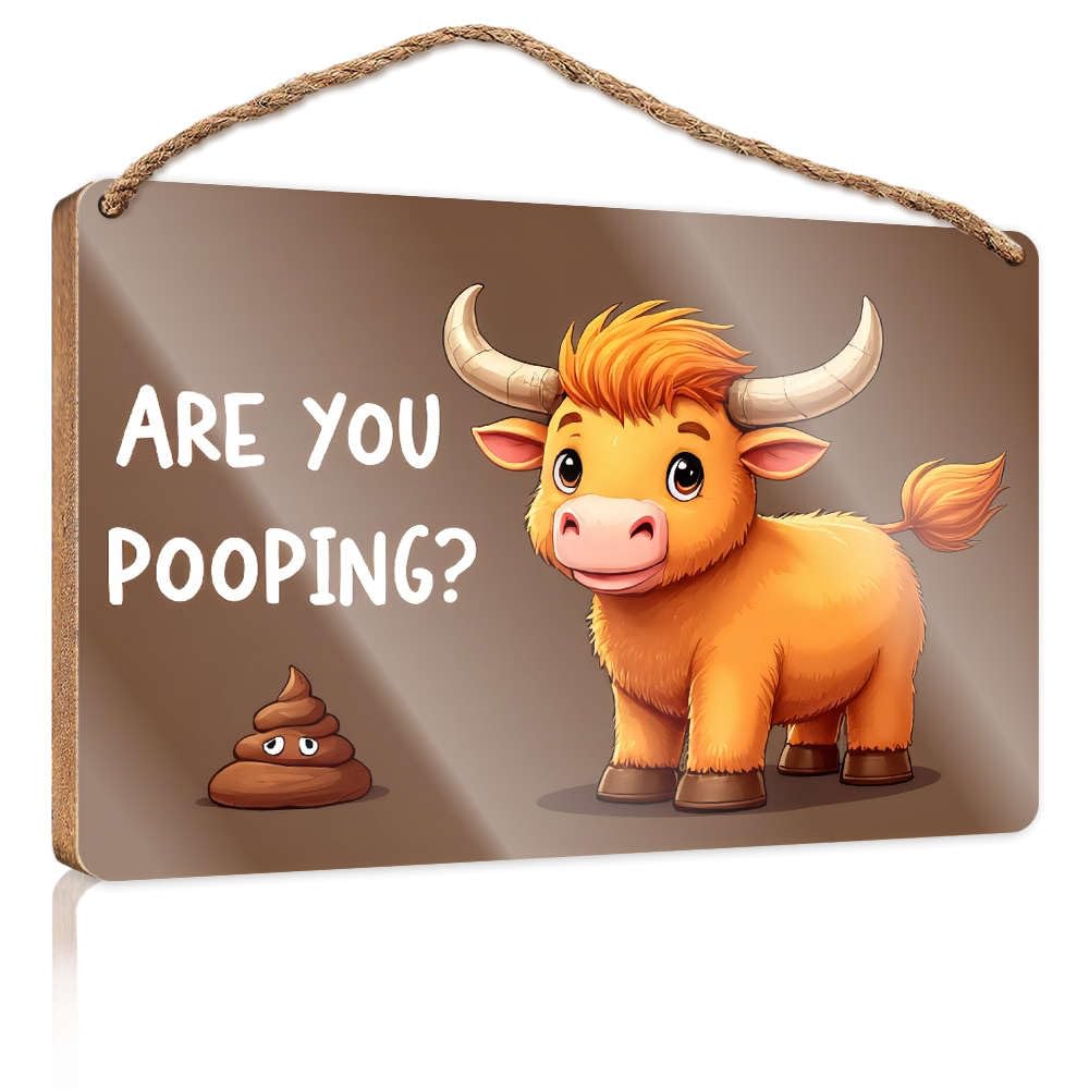 Wood Door Sign Are You Pooping? - Cute Cow With Poop Emoji Wood Sign Plaque Bar Signs For Home Bar(15X28CM)