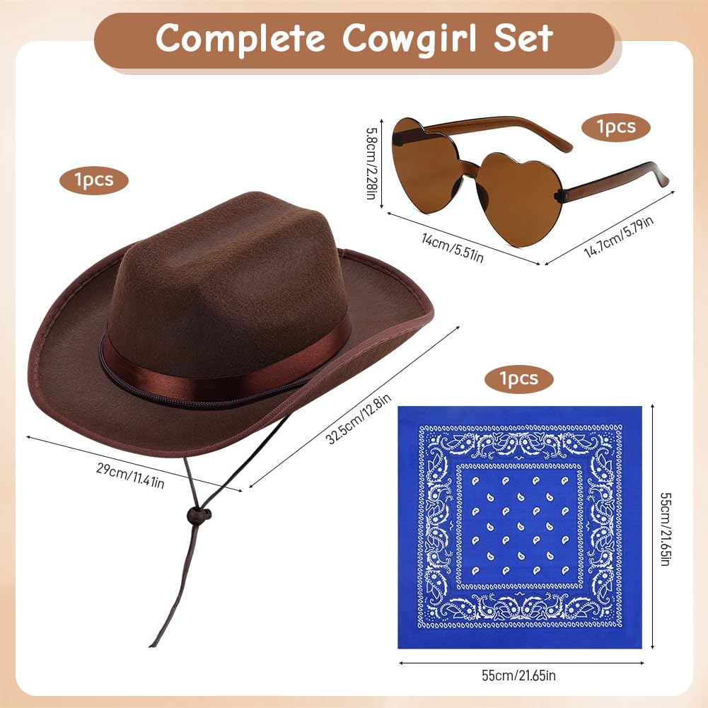 FCXVXCL Kids Cowboy Hat 3 PCS Cowboy Costume for Kids with Coffee Colored Band Hat Scarf Heart Sunglasses for Halloween Christmas World Book Day Fancy Dress Up - Image 2