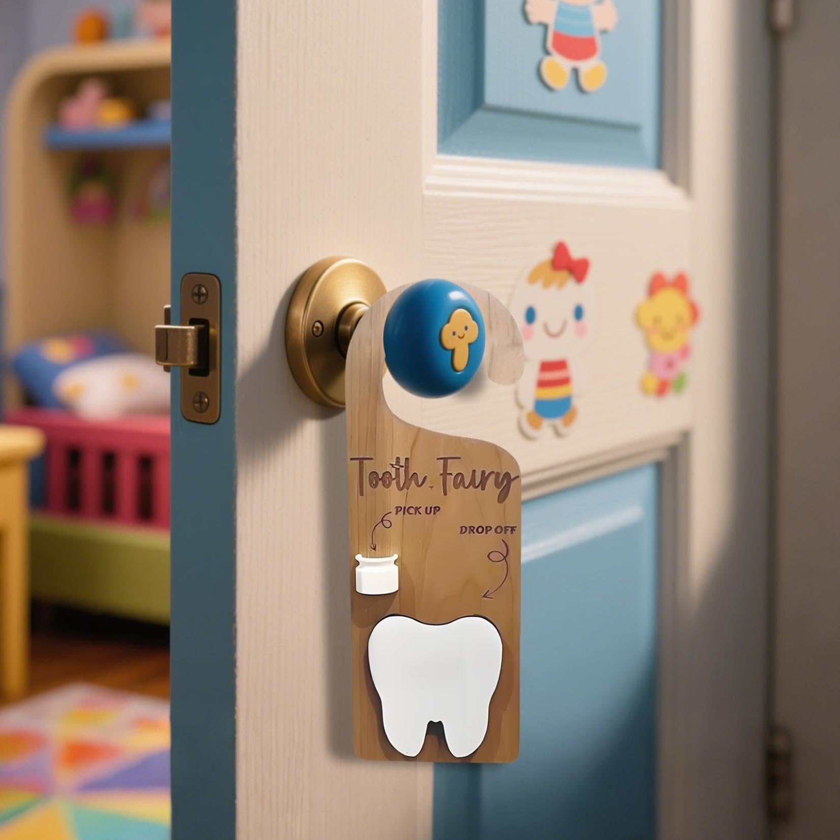 Tooth Fairy Tooth Holder,Door Hanger,Box and Coins for Kids' Lost Teeth,Perfect for Encouraging Good Habits and Celebrating Milestones (Khaki)