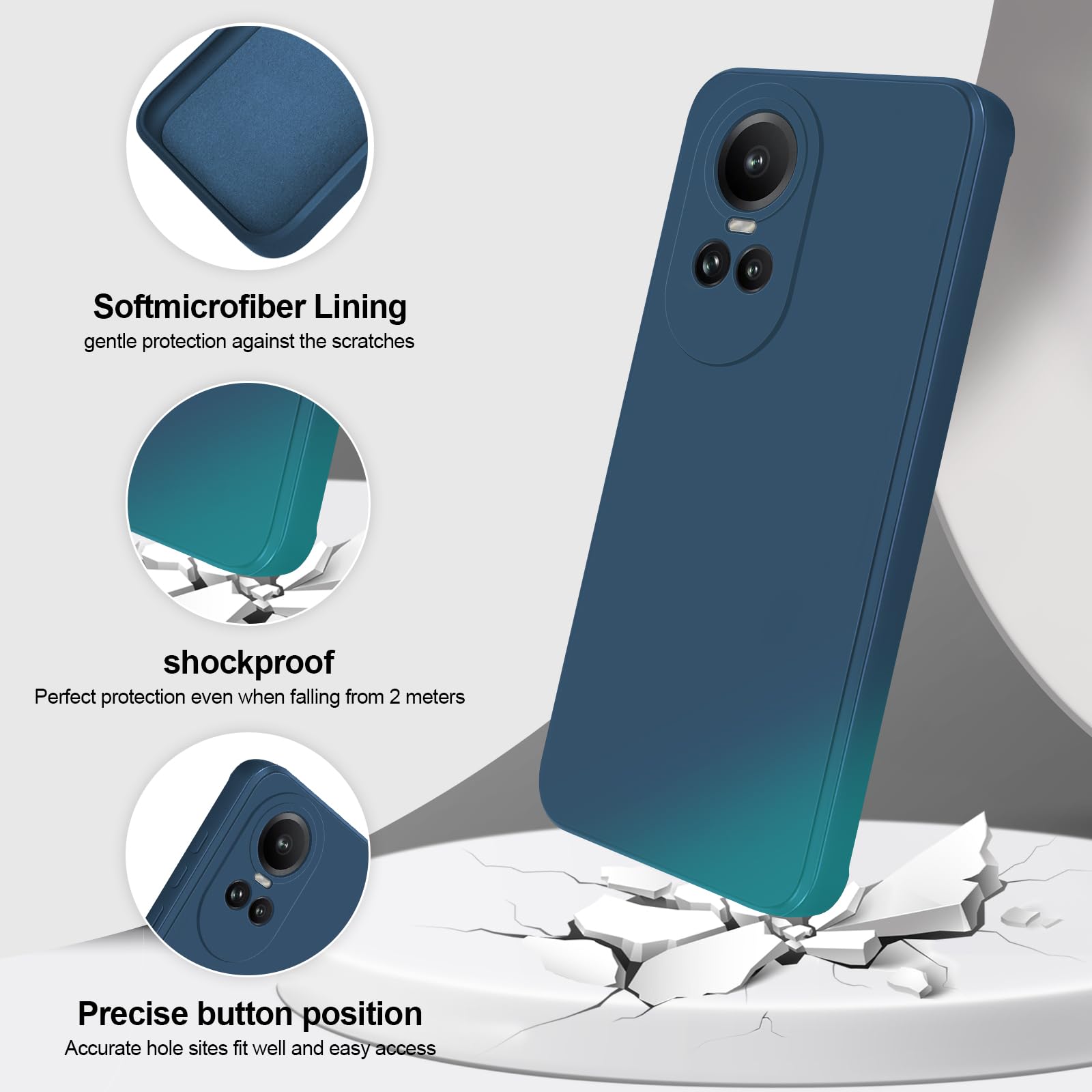 GiiYoon Cover per Oppo Reno 10 5G / Reno 10 Pro 5G Custodia in Silicone, Custodia Antiurto Case Sottile in Silicone TPU con Strato Interno in Fibra e Protezione della Fotocamera, Blu - 2