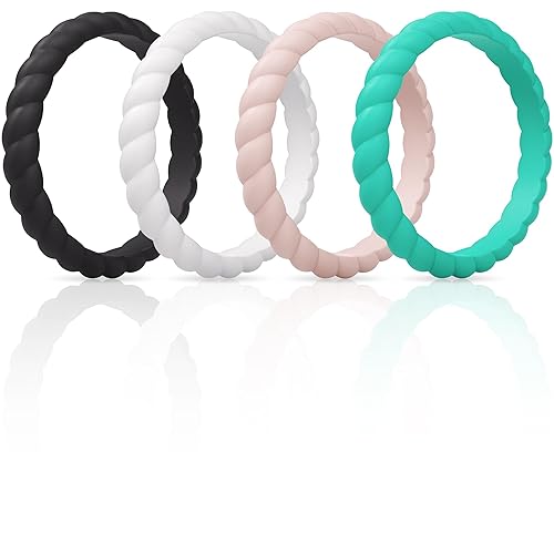 ThunderFit Womens Silicone Wedding Bands, Swivel Design, Thin and Stackable