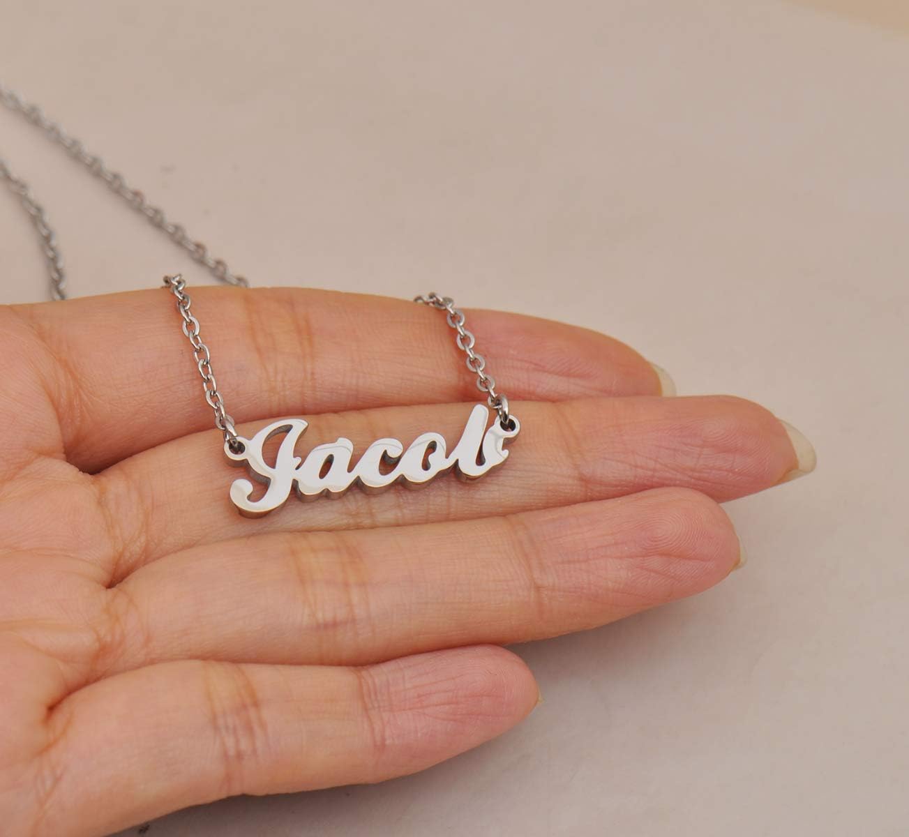 Dancing Wolf Silver Jacob Name Necklace Initial Charm Nameplate Necklaces for Womens Birthday Friendship Jewelry Stainless Steel - Image 3