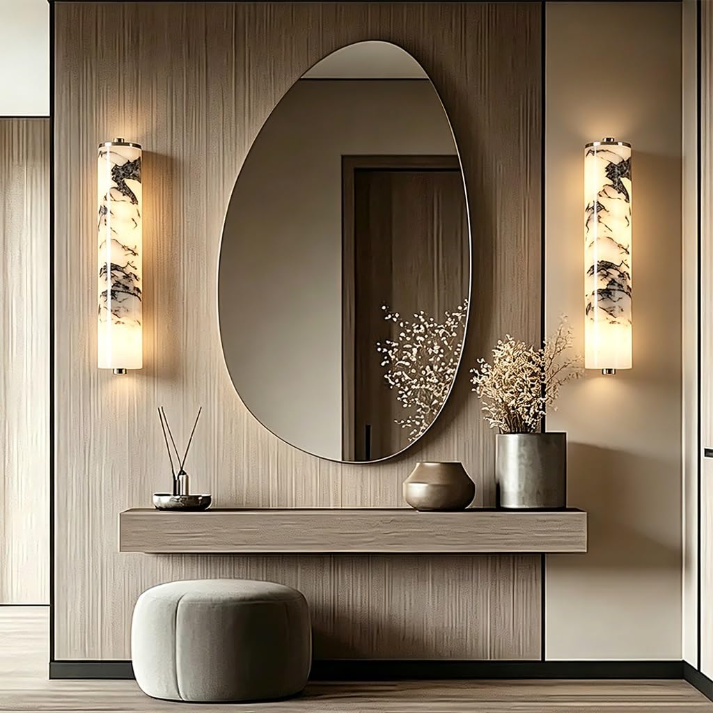 Nowoczesna Minimalistyczna Pionowa Cylindryczna Lampa Ścienna Z Marmuru LED Lampa Ścienna Z Półprzezroczystego Kamienia O Żyłach Liniowa Oprawa Oświetleniowa Do Salonu I Korytarza(2-light)
