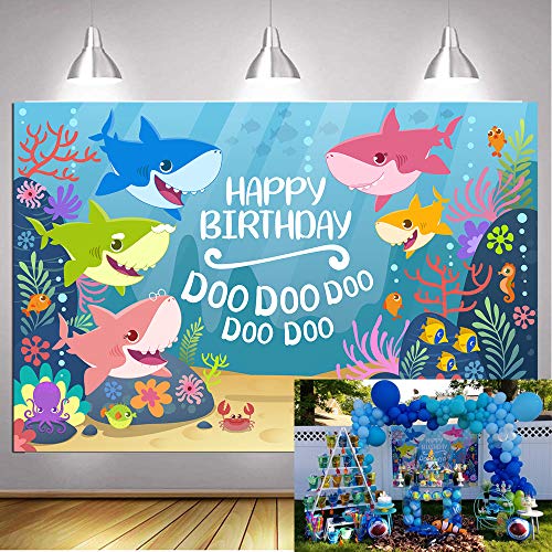 GYA 7x5ft Cute Bady Shark Birthday Theme Backdrop for Photography Under The Sea
