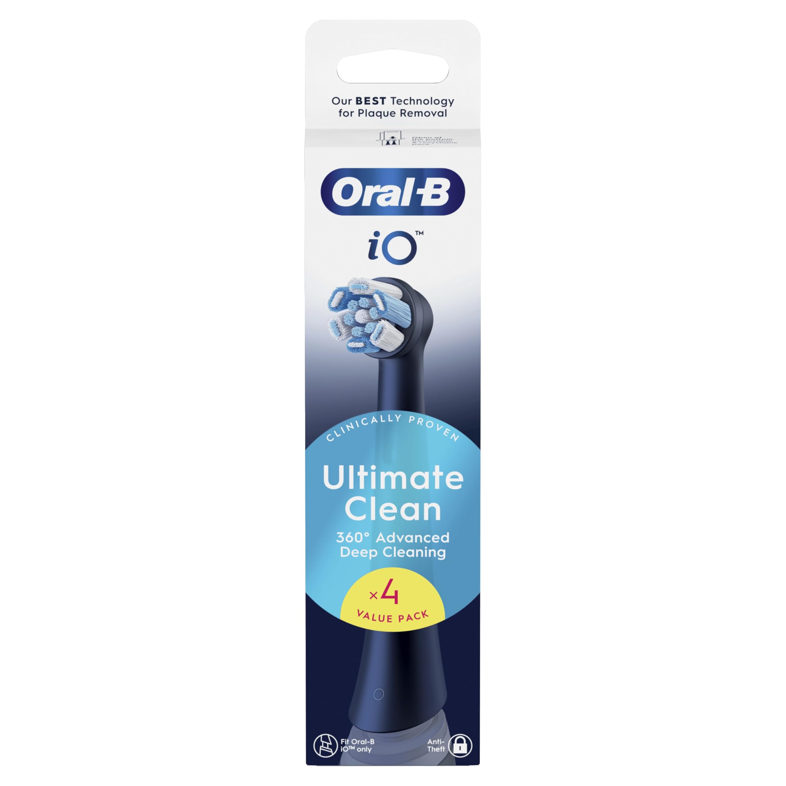 Oral-B Testine di Ricambio iO Ultimate Clean, Nere, 4 Ricambi - 4 Testine di Ricambio per Spazzolino Elettrico, Rotonde Originali, Rimozione Profonda Della Piastra Batterica