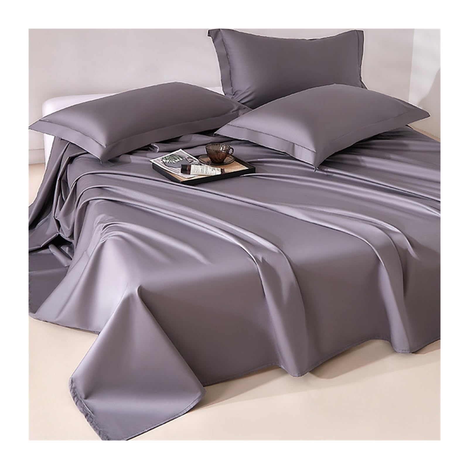 GBHMJU 300TC 100% Long Staple Cotton Flat Sheet Soft Sateen Weave Top Sheet(Gray B,200x230cm+48x74cm x2)