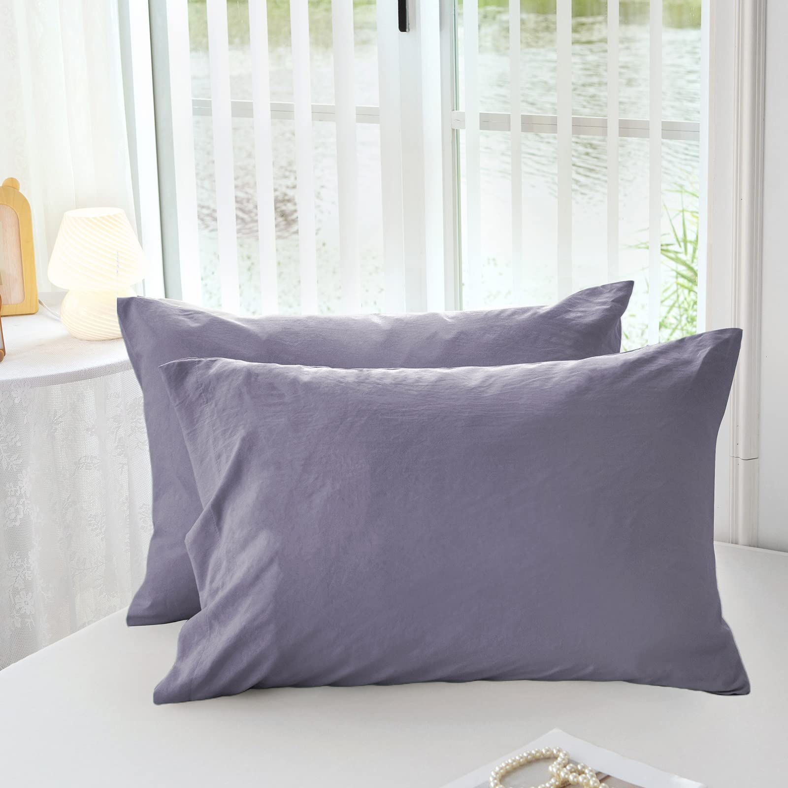 MILDLY Super Soft Pillowcase - Washed Microfiber Lightweight Pillow Cases King Size Lavender 2 Count, Easy Care and Fade Resistant Stain Resistant