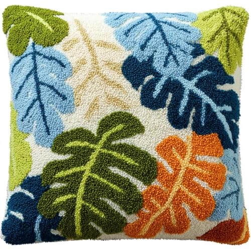 kitphoenix Kit Completo De Funda De Cojín Con Gancho Hojas Cojines Para Bordar A Mano 43Cmx43Cm Kits De Gancho De Pestillo Para Adultos,Cojín De Alfombra,Funda De Almohada