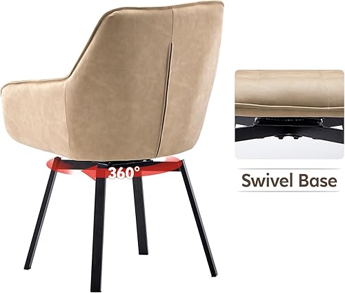 Miniatura 6 de TUKAILAi Juego de 2 sillas de comedor giratorias, tapizadas de piel sintética, sillas decorativas de mediados de siglo con patas de metal, silla