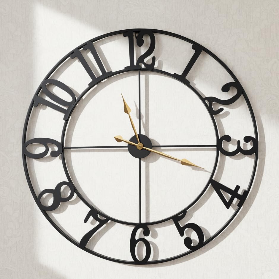 zabiki 20 inch large wall clock modern, arabic numeral vintage farmhouse decorative black metal wall clock for living room decor, xmas, birthday gift