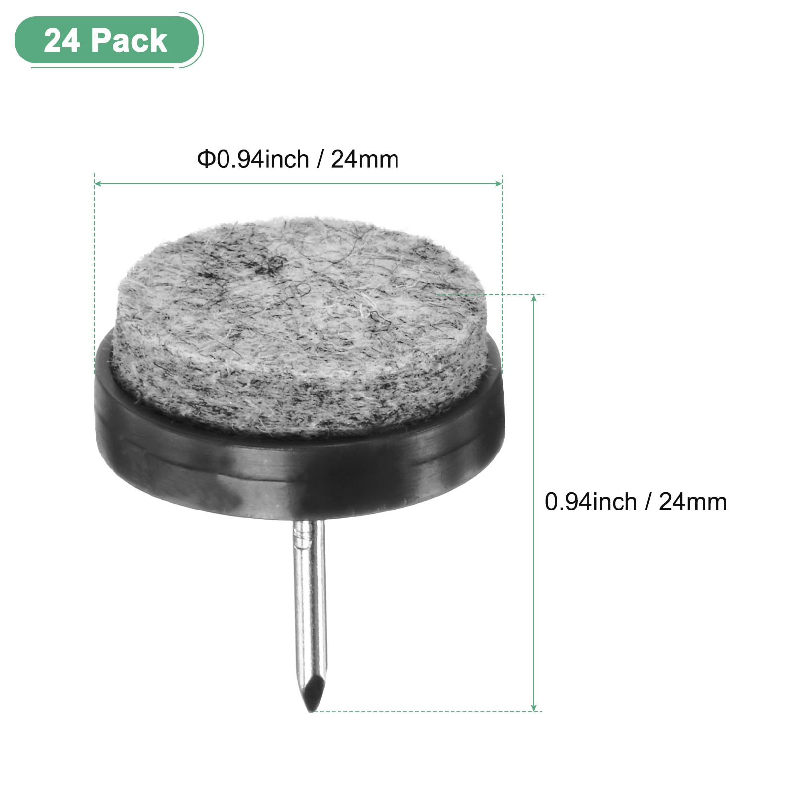 M METERXITY 24-Pack Furniture Felt Pads Nail-on, 0.94" (24mm) Heavy Thickening Felt Round Pad for Chair/Table - Image 3