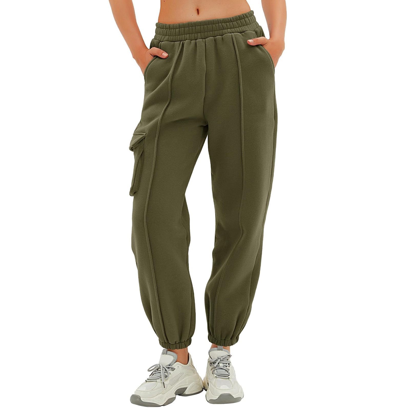 Women's Cinch Bottom Sweatpants Casual High Waisted Athletic Joggers Winter Fall Fashion 2024 Trousers Pockets Army Green