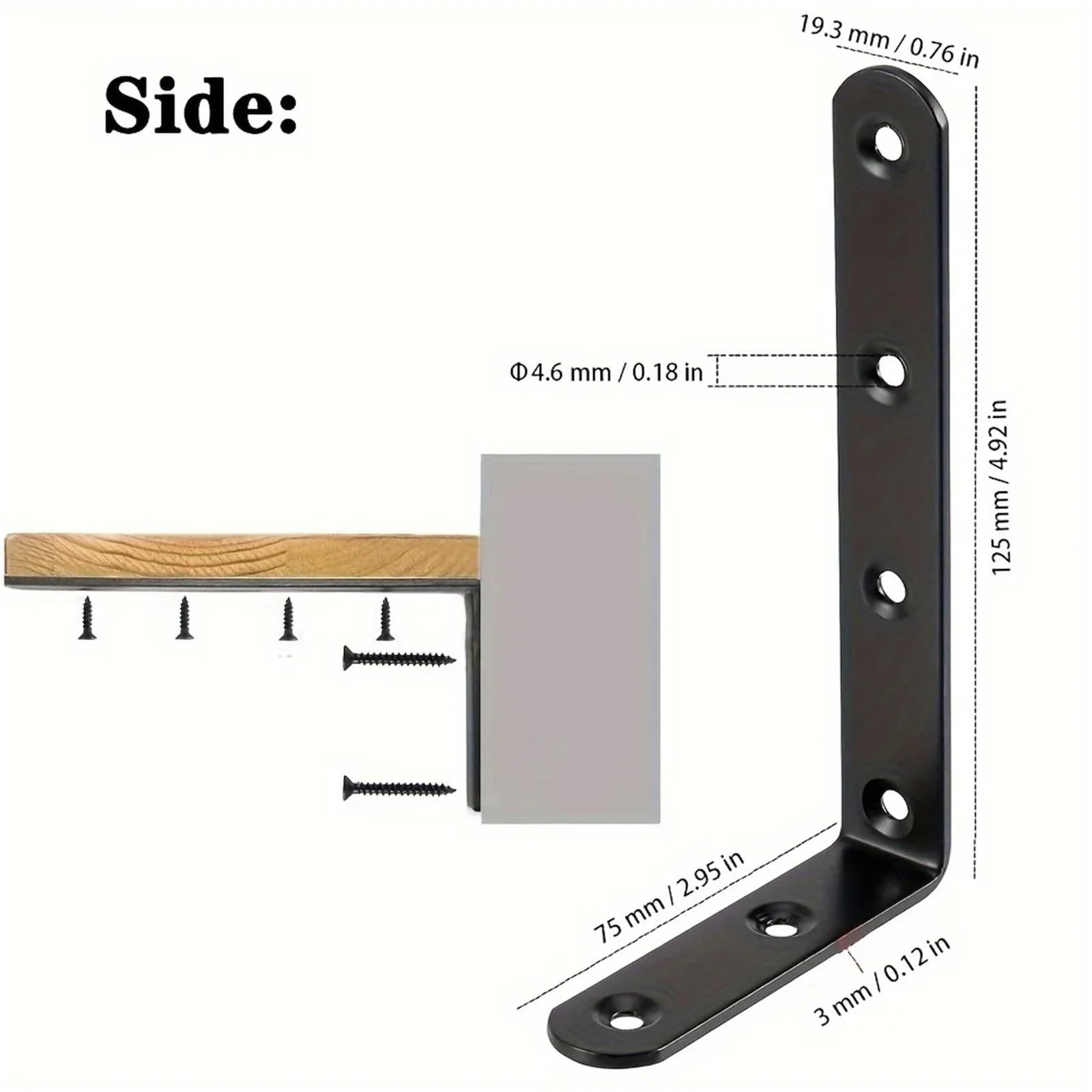 Robuste Eckstütze aus schwarzem Stahl, 5 x 3 Zoll, for Möbel, Regale und Schrankverkleidungen Geeignet zur Möbelbefestigung(8pcs)