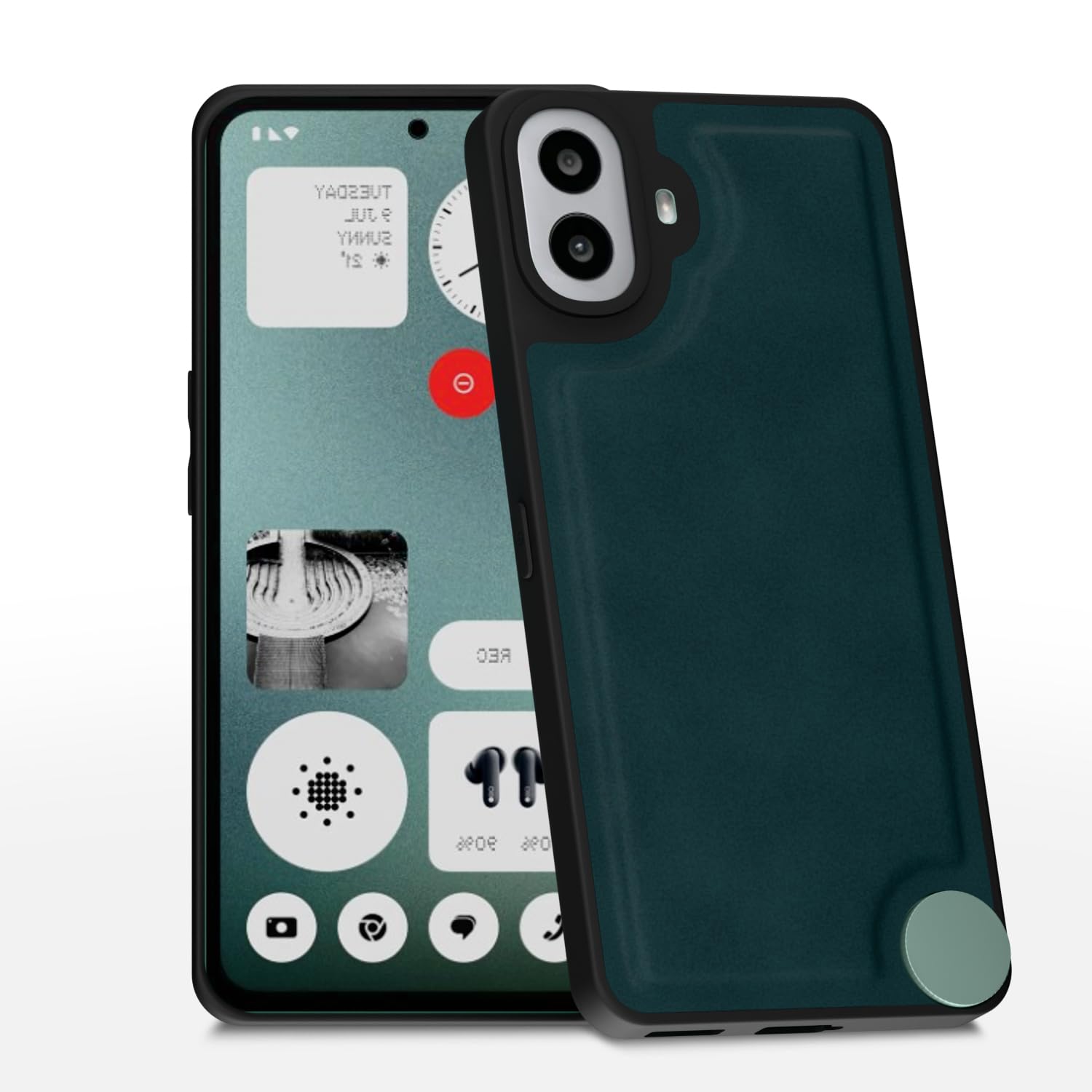 Amazon Basics Back Cover for CMF by Nothing Phone 1 | Premium PU Leather | Soft Touch Finish | Full Camera Protection | Raised Edge Bumper Case (Green)