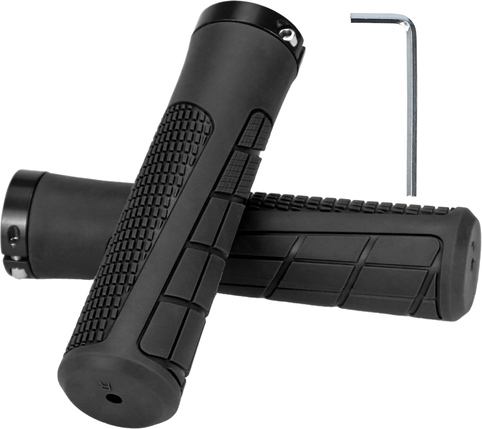 ouhos Lock-On Fahrradgriffe – rutschfeste Lenkergriffe aus Premium-Gummi mit stabilem Alu-Lockring – Universell passend für E-Bike, MTB, Trekkingrad – Montage-Werkzeug inklusive